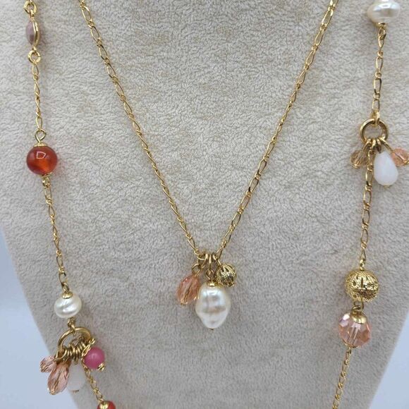 Talbots Gold and Pink Multi-Strand Necklace - Picture 3 of 13